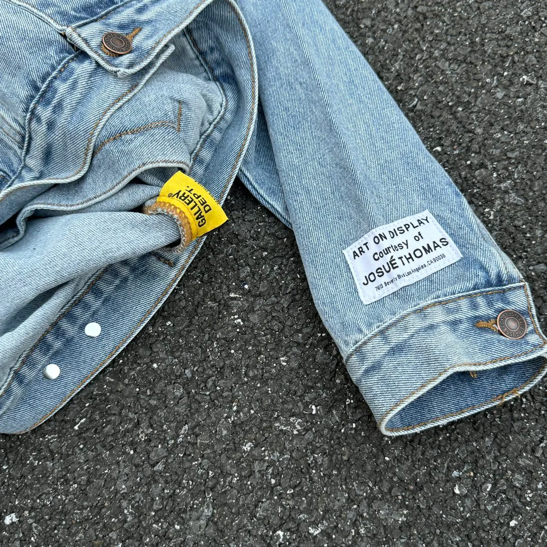 P260💰GA101 GALLERY DEPT. 22fw Vintage Andy Denim Jacket embroidered black logo washed distressed denim jacket denim jacket couple same style Size: S-XL